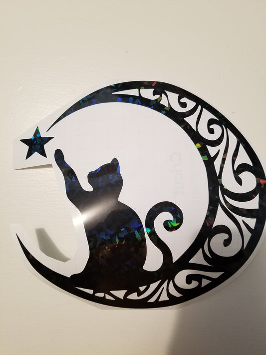Kitty Cat on the moon Car decal